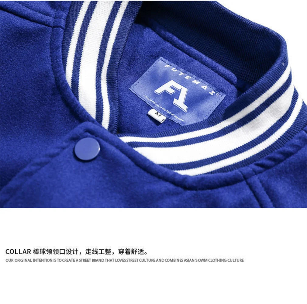 American Harajuku Blue Student Baseball Men's Coat Bomber Jacket fashion Spring Autumn Trend Hip Hop College Loose Casual Coat