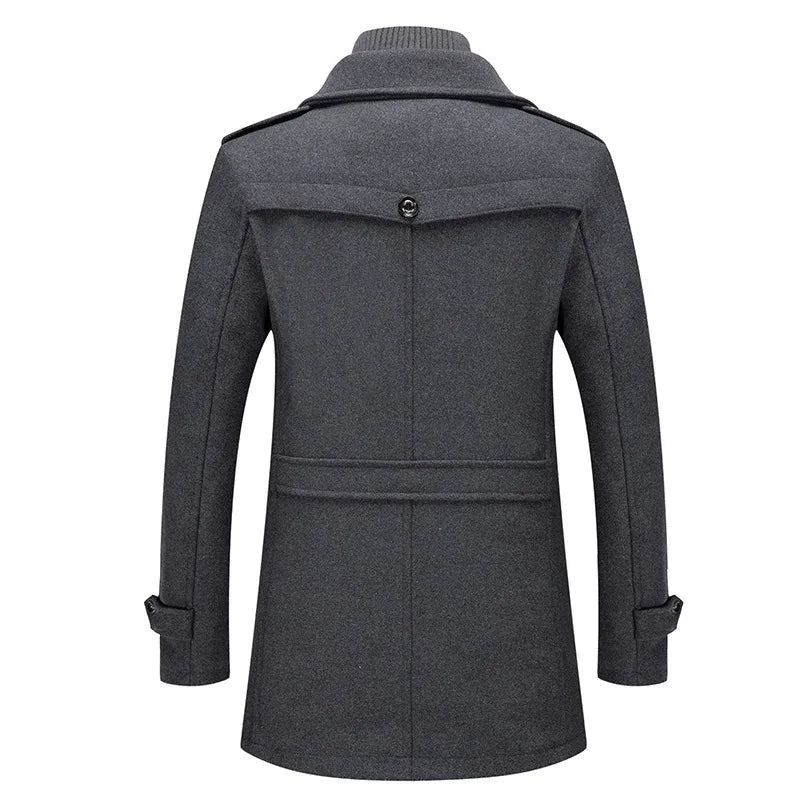 2026 Men's Woolen Coat Middle-aged Double Collar Autumn And Winter Warm Fashion Slim-fitting Woolen Men's Coat Pocket