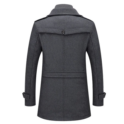2026 Men's Woolen Coat Middle-aged Double Collar Autumn And Winter Warm Fashion Slim-fitting Woolen Men's Coat Pocket