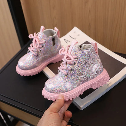 Kids Shoes Boots for Girl Spring Autumn New Toddlers Leather Boots Fashion Glossy Children's Platform Ankle Boots Side Zipper