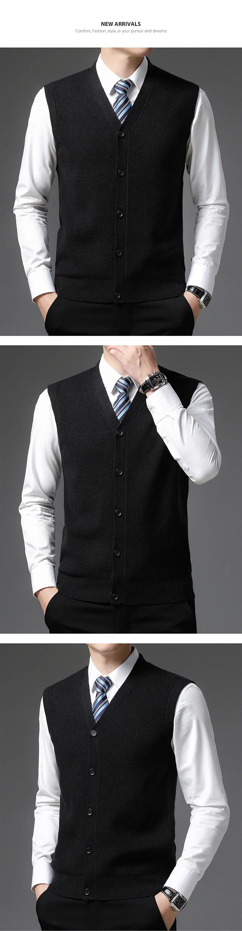 Men's Winter Knit Sweater Vest Young Men's Solid Color All-in-one Wool Vest Cardigan Top Men's Wear