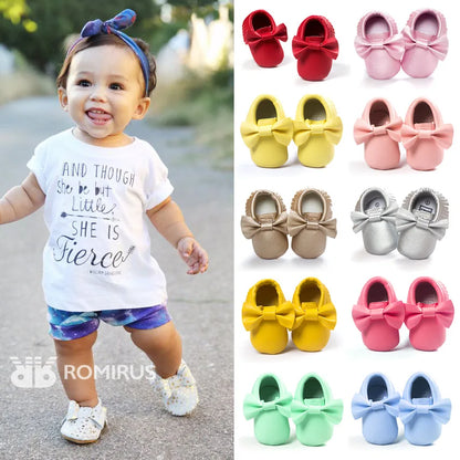 Meckior Baby Shoes Newborn Infant Boy Girl First Walker PU Sofe Sole Princess Bowknot Fringe Toddler Baby Crib Shoes Casual