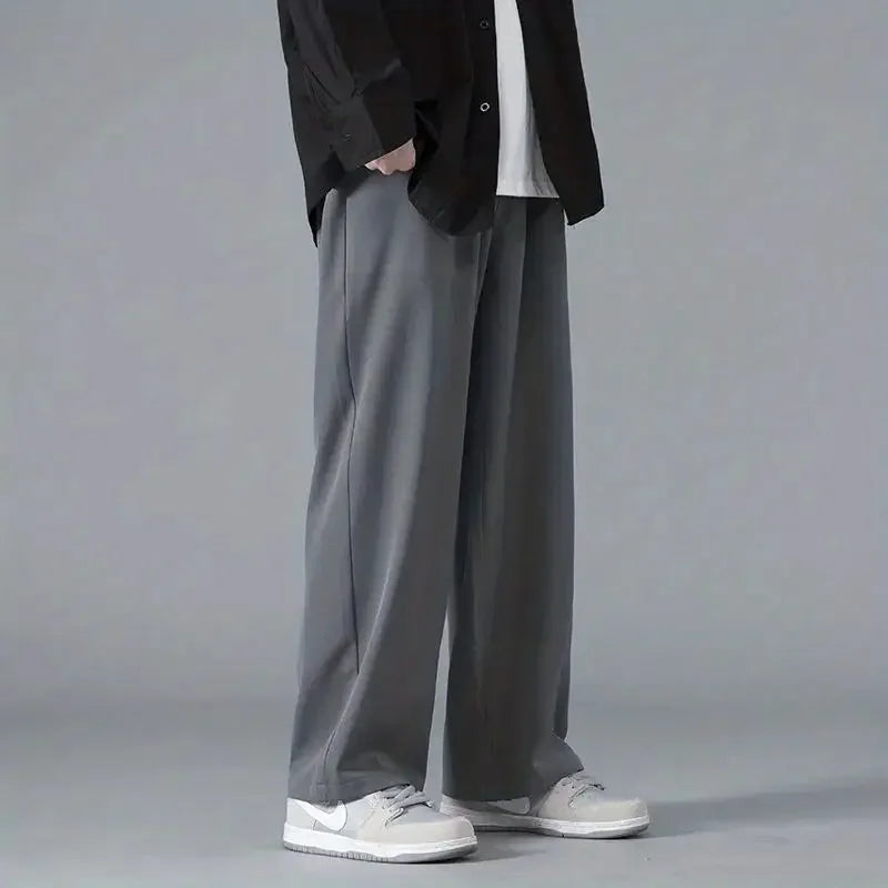 2026 Spring New Solid Color Straight Pants Man Elastic Waist Loose Casual Harajuku Trousers Japanese Style Thin Style Clothes