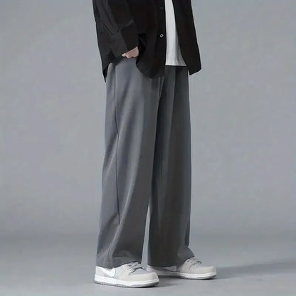 2026 Spring New Solid Color Straight Pants Man Elastic Waist Loose Casual Harajuku Trousers Japanese Style Thin Style Clothes