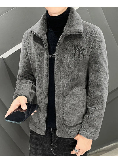 2025 New Hot Selling Autumn/winter Fashion Men's Imitation Lamb Wool Jacket With Collar Thick Wool Jacket Men's Top Coat