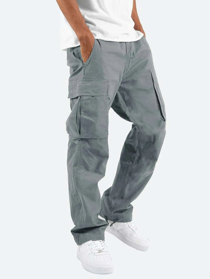 2026 new Men Spring Casual Trousers Solid Color Multi-Pocket Loose Straight Sports Fitness Pants Outdoor Cargo Pants Men