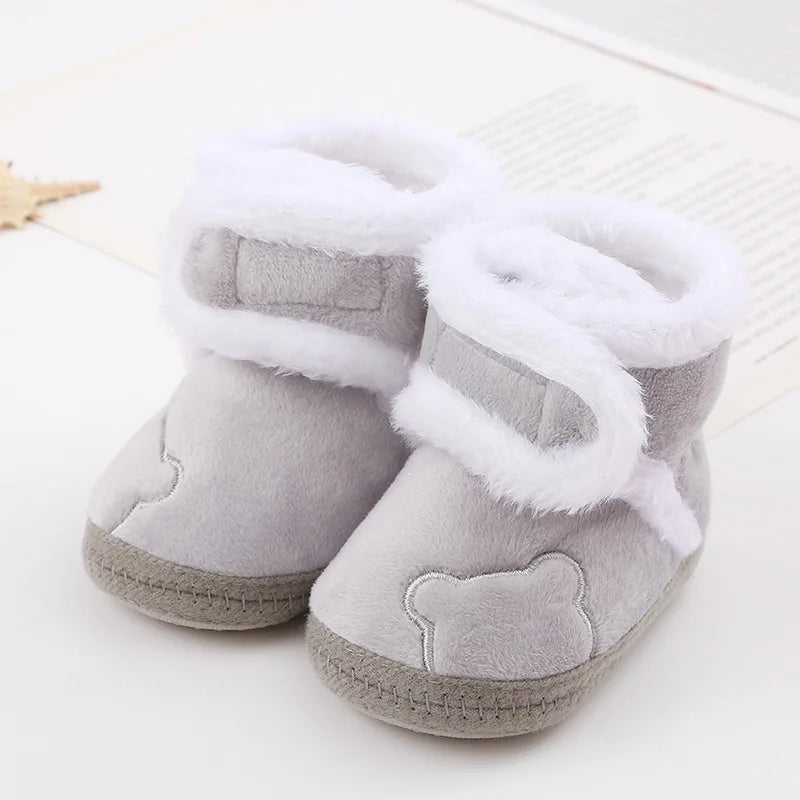 Winter Snow Baby Boots Cute Bear Warm Fluff Balls Indoor Soft Sole Infant Newborn Toddler Baby Shoes 0-18M