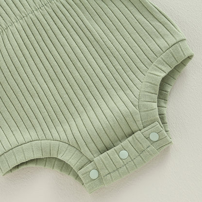 Newborn Baby Girl Clothes Solid Color Ribbed Knit Short Sleeve Romper Bodysuit Jumpsuit with Headband Summer Outfit