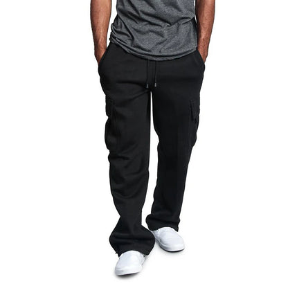 Men's Sweatpants Straight Fit Joggers for Sports and Streetwear Loose Oversized Drawstring Long Pants Men Multi-pocket Pants
