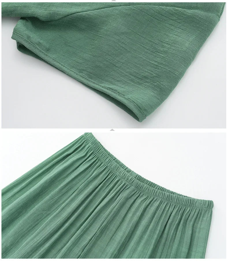 Summer Women Clothing Middle Aged Mother Short Sleeved Cotton Linen Sleepwear Set Printed Large Size Grandma Pajamas Suit 4XL