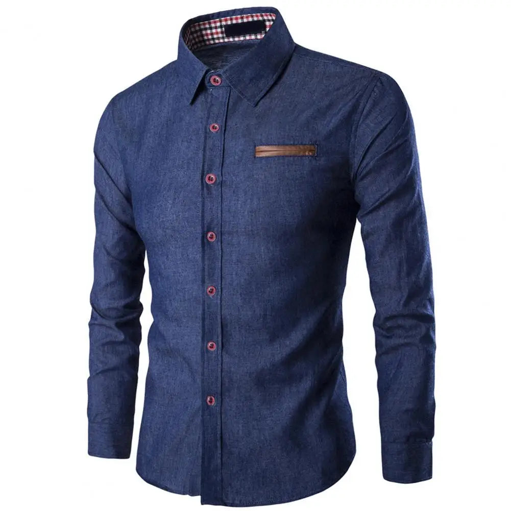 Men's Denim Shirts 2025 Long Sleeve Men Dress Shirt Fashion Slim Fit Style Navy Blue Jeans Male Shirt Long sleeve Shirt For Men