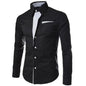 Fashion Slim Fit Men Top Shirt Long Sleeve Stand Collar Color Block Button up Top