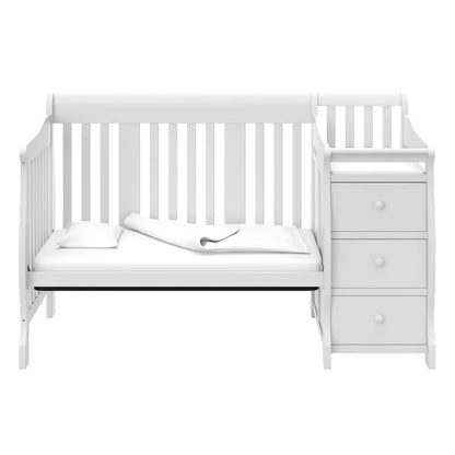 Portofino 5-in-1 Convertible Crib and Changer (White) – Changing-Table Combo with Drawer, Converts to Toddler Bed