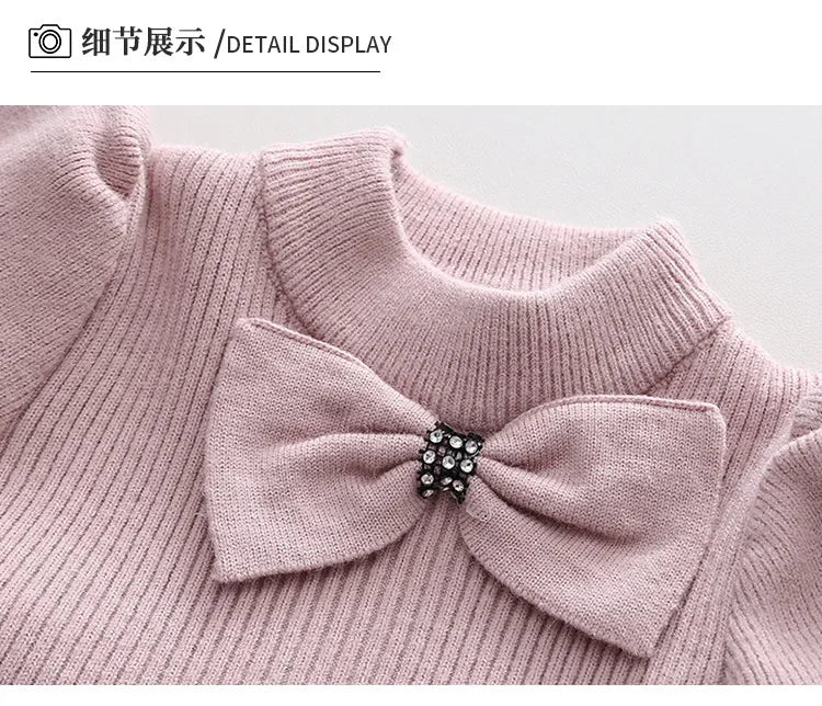 Autumn Winter Girls' Sweater Long Sleeve Dress 2025 Christmas Party Girl Baby Retro Cheongsam Lotus Leaf Knitted Wool Dress
