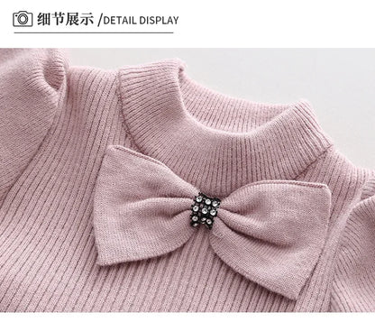 Autumn Winter Girls' Sweater Long Sleeve Dress 2025 Christmas Party Girl Baby Retro Cheongsam Lotus Leaf Knitted Wool Dress