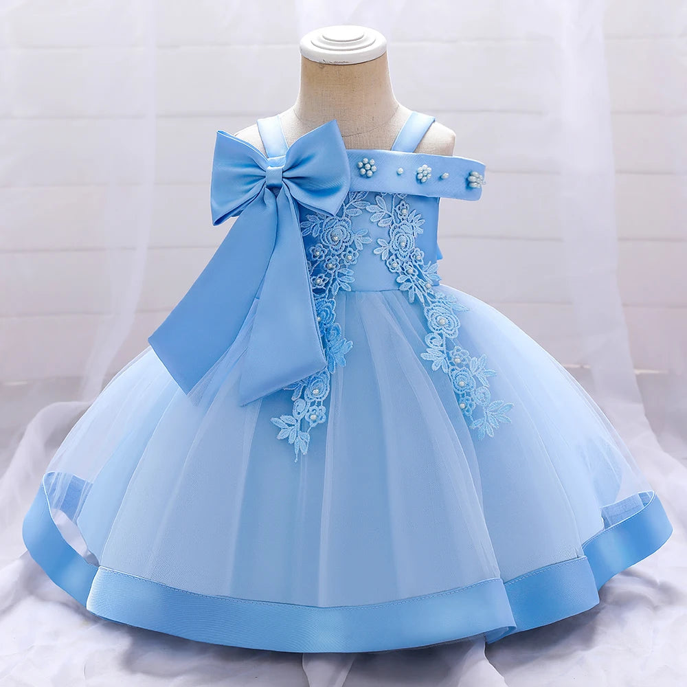 Baby Girls Christmas Dress Newborn Baptism Princess Party Dresses Lace Sleeve Toddler Girl Clothes 1 Years Birthday Wedding Gown