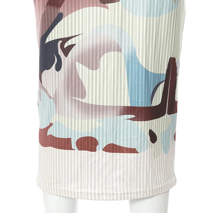 Women Vintage Art Print Ribbed Y2K Midi Skirt Elegant Bodycon Long Skirt Harajuku Wild Bottoms Harajuku Slim Fit Party Skirt