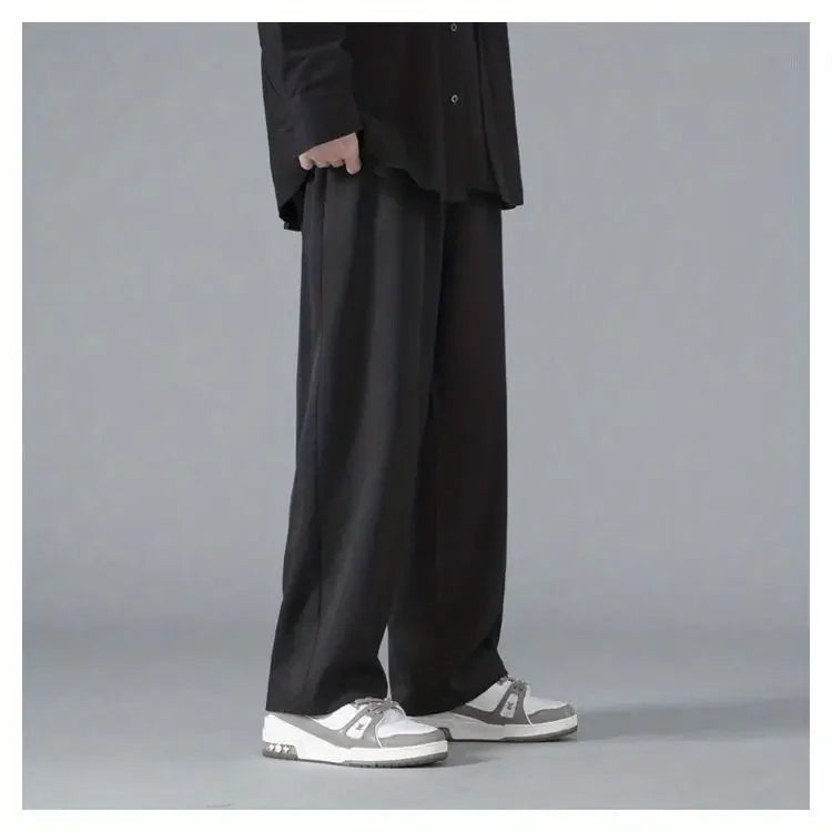 2026 Spring New Solid Color Straight Pants Man Elastic Waist Loose Casual Harajuku Trousers Japanese Style Thin Style Clothes