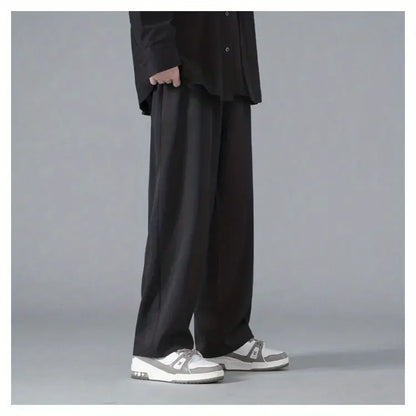 2026 Spring New Solid Color Straight Pants Man Elastic Waist Loose Casual Harajuku Trousers Japanese Style Thin Style Clothes