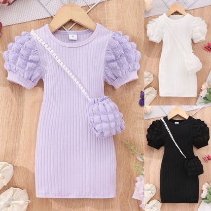 2026 Midi Dress Kids Girl Clothes Summer Short Sleeve Baby Girl Bodycon Dress Party Children Wrap Tight Dress 3 4 5 6 7 8 Years