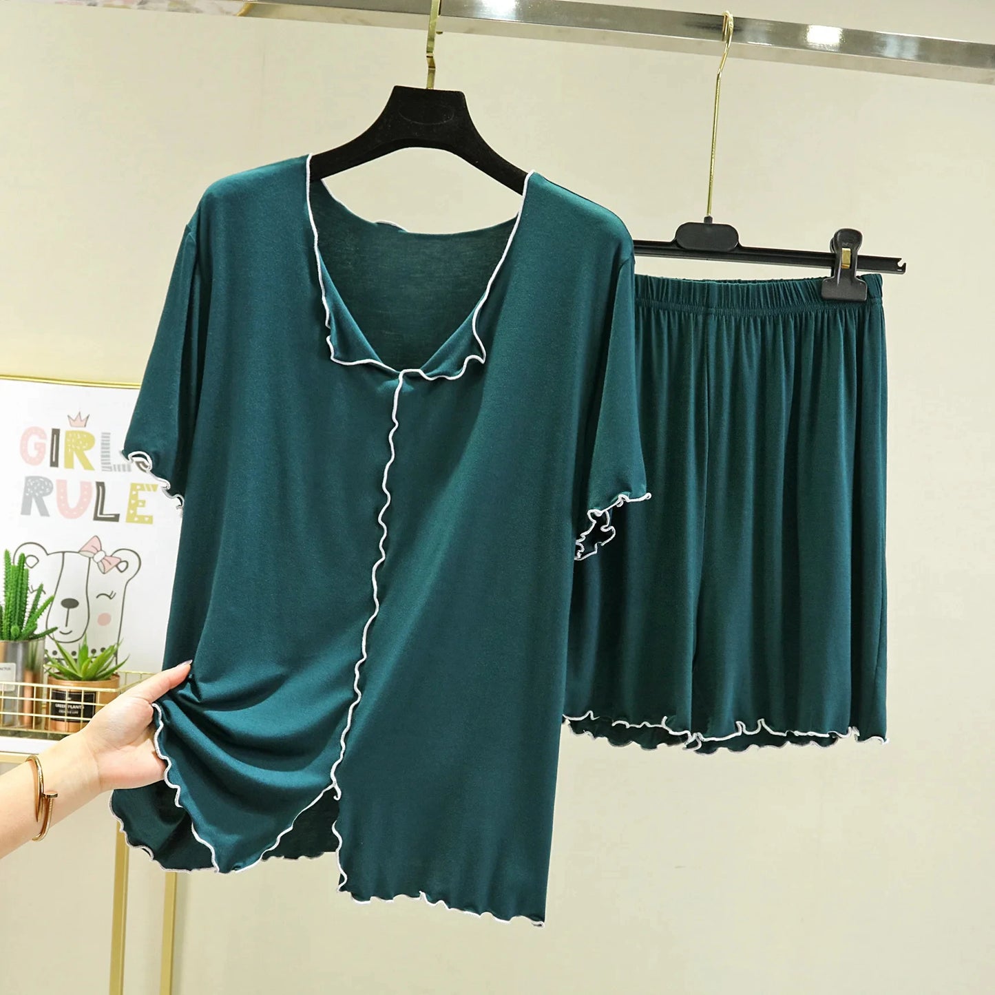 Modal loose short-sleeved shorts home clothes women summer thin style can be worn outside pajamas set versatile casual two