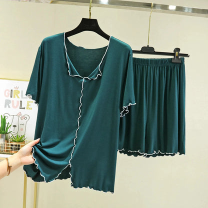 Modal loose short-sleeved shorts home clothes women summer thin style can be worn outside pajamas set versatile casual two
