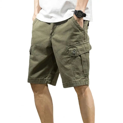 Multi Pockets Button Flying Summer Shorts Mid Rise Solid Color Straight Cargo Shorts Streetwear