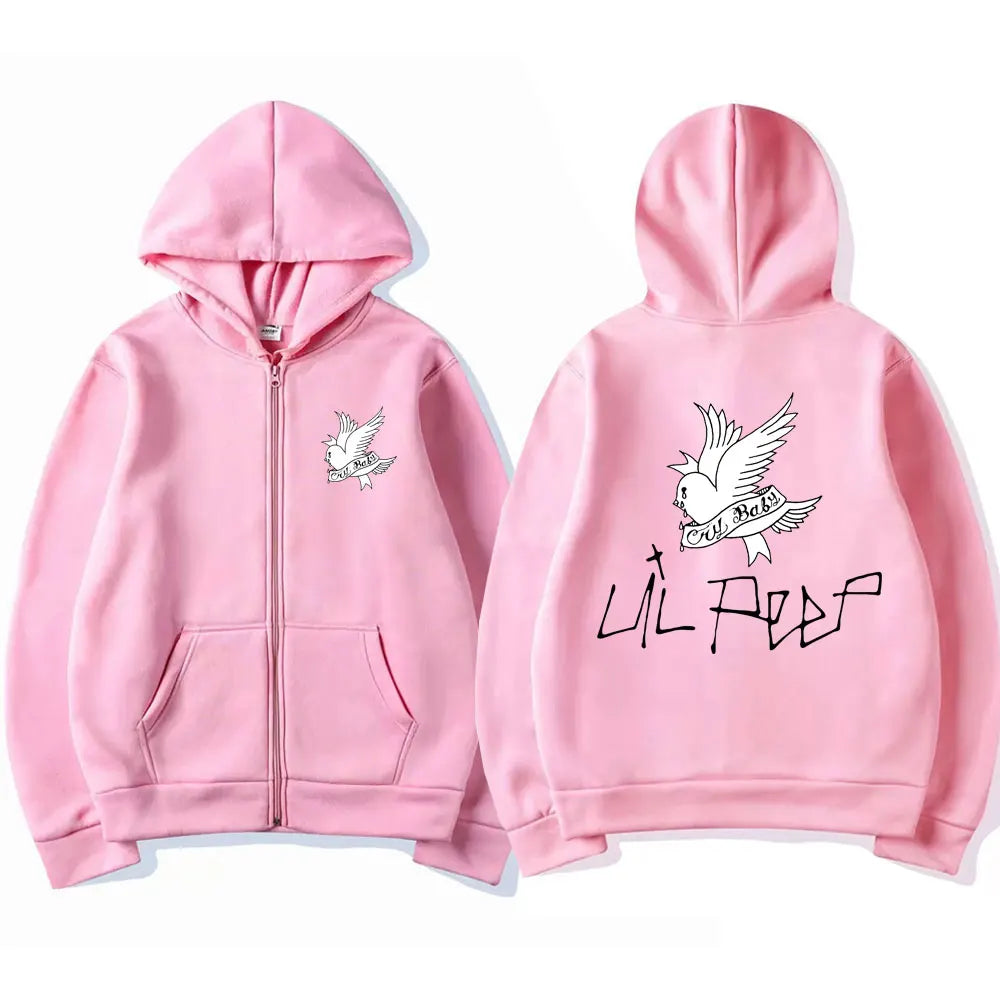 Lil Peep Cry Baby Logo Print Zipper Hoodie Men Women Casual Oversized Zip Up Fashion Hoodies Warm Hipster Zip Up Hoody Jackets