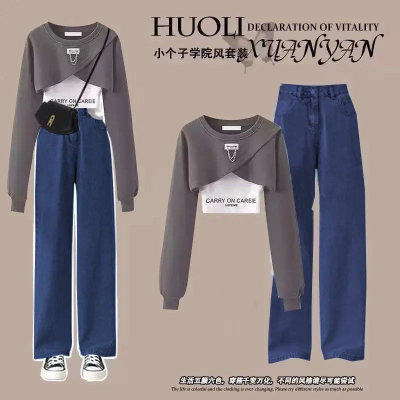 Spring and Autumn Set Women's 2026 Korean Loose Fashion Top Casual Work Pants Age Reducing Three Piece Set