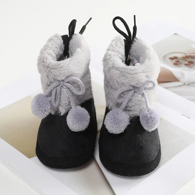 Winter Plus Velvet Snow Booties For Baby Warm Boots Shoes baby Girl Shoes Pompom Soft Sole Indoor Walking Shoe