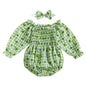 Tregren Infant Baby Girls Valentine's Day Romper Heart Print Long Sleeve Boat Neck Jumpsuits Spring Fall Bodysuits with Headband