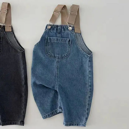 2025 Spring Boy Baby Pocket Overalls Loose Infant Suspenders Jumpsuit Retro Toddler Jeans Kids Casual Pants Girl Cotton Trousers