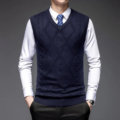 2026 New Trend Men's Business Casual Pullover Wear Warm Sleeveless Wool Knitted Sweater Vest Tops