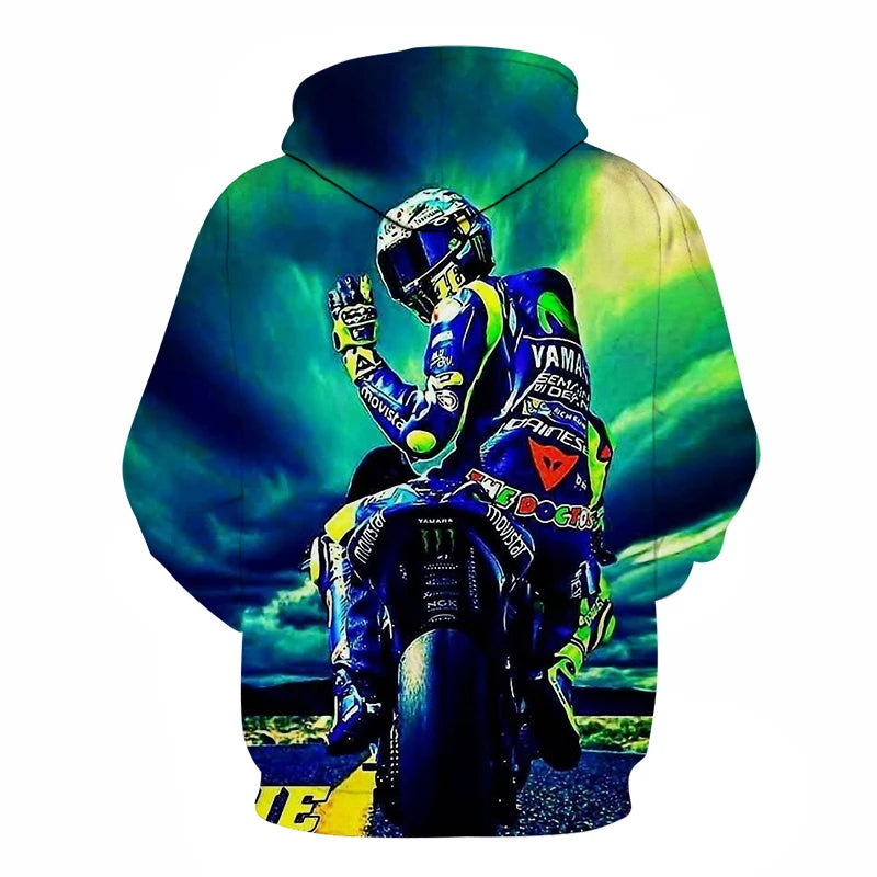 2025 Spring and Autumn Men's Women's Hip Hop 3D Hoodie Motorcycle Outdoor Leisure Long Sleeve Sweatshirt Street Fashion F