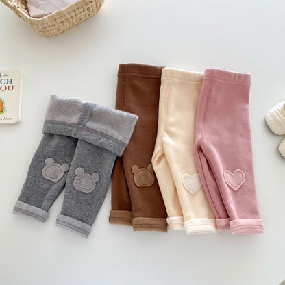 Girls Leggings 2026 Winter 0-5Y Children's Clothes Baby Girls Patch Plus Velvet Warm Pants Trousers