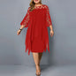 Sexy Women'S Clothing Evening Dresses Xxl O Neck Lace Sleeve Hollow Out Solid 2026 Elegant Midi Party Dress For Chubby Women