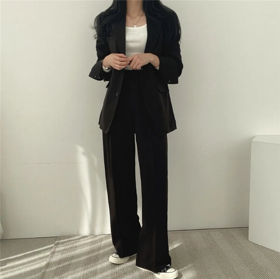 Korean Fashion Spring Women's Suits Casual Top Trousers 2 Piece Sets Women's Outfits Coats Slim Fit Blazers for Women Clothing