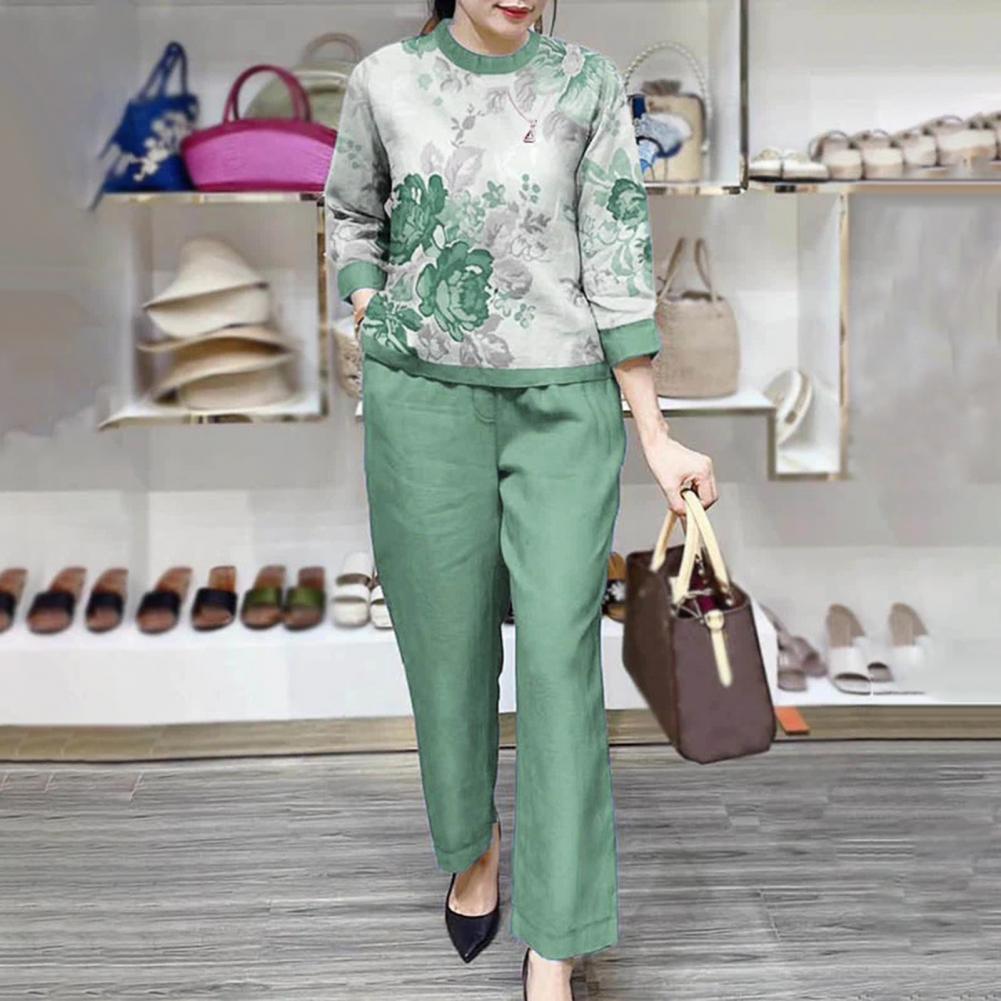 Summer Sets Large Silk Wide Leg Trouser Set Women's Spring 2026 New Print Silk Fashion Slim Two Piece Set Female Elegant