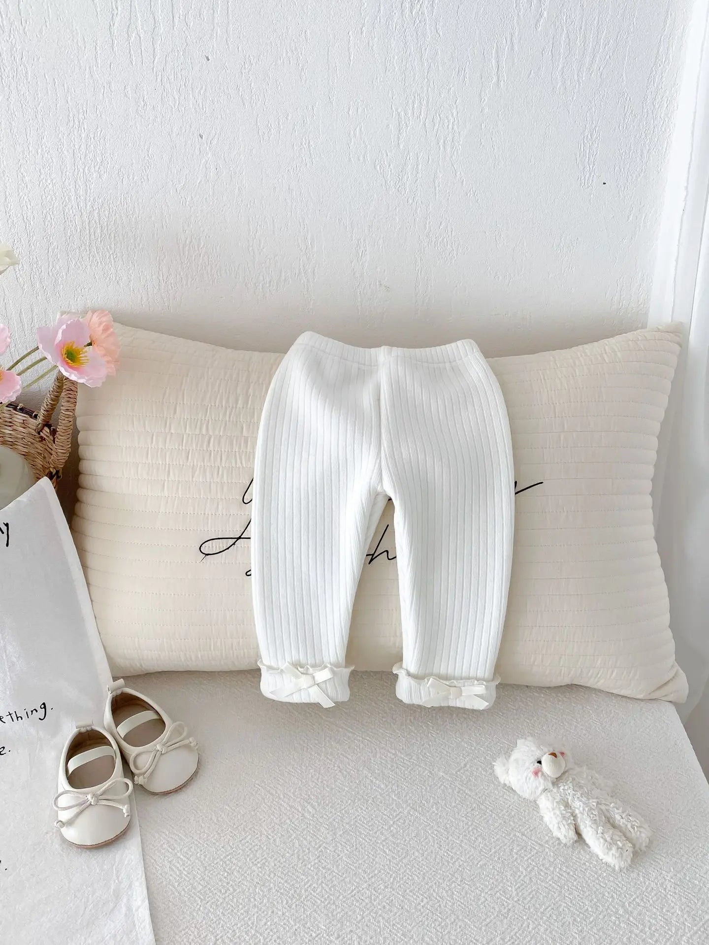 2025 Winter New Baby Plus Velvet Thick Leggings Cotton Girls Cute Bow Warm Trousers Infant Fleece Casual Pants Toddler Clothes