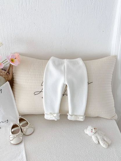2025 Winter New Baby Plus Velvet Thick Leggings Cotton Girls Cute Bow Warm Trousers Infant Fleece Casual Pants Toddler Clothes