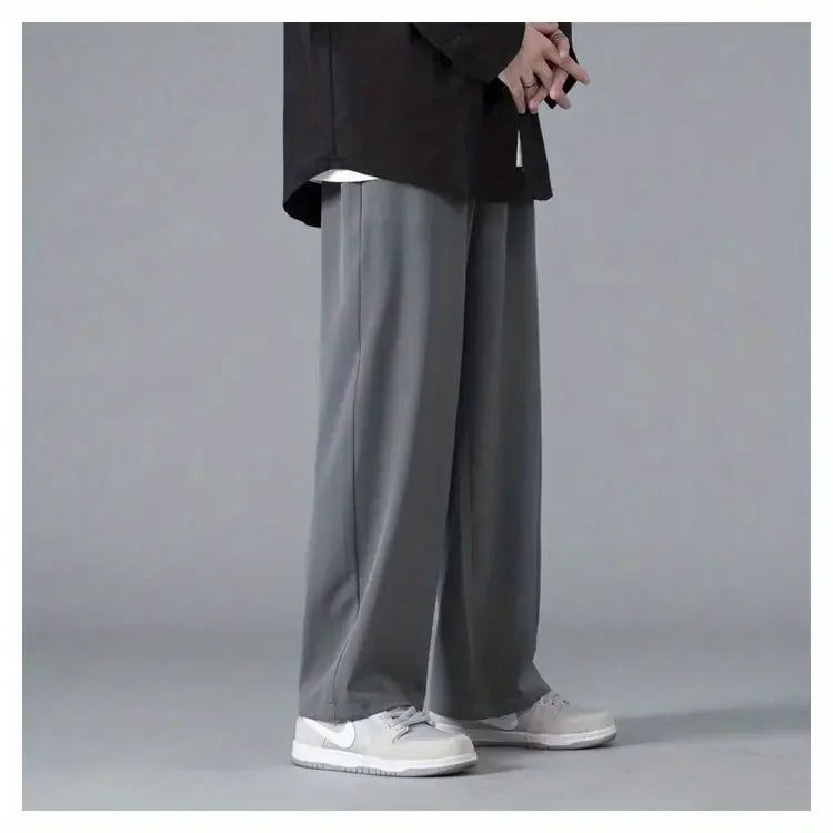2026 Spring New Solid Color Straight Pants Man Elastic Waist Loose Casual Harajuku Trousers Japanese Style Thin Style Clothes