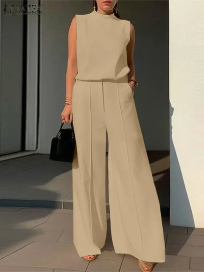 Elegant Chic Women 2-Pieces Sets ZANZEA Woman 2026 Trouser Suits Fashion 2pcs Outfits Tank Top and Wide Leg Pant Suits Oversize
