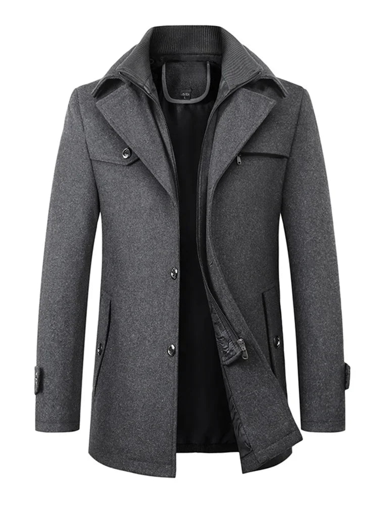 High Quality Men's Winter Long Woolen Coats Men's Casual Slim Business Office Wool Windbreaker Outdoor Windproof Trench Outwear