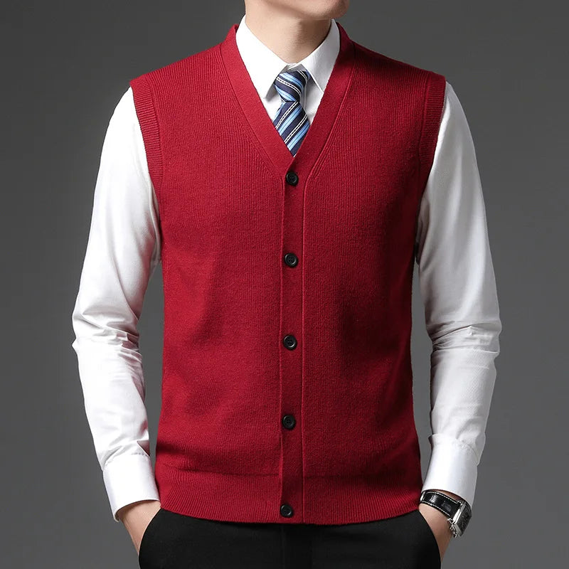 Men's Winter Knit Sweater Vest Young Men's Solid Color All-in-one Wool Vest Cardigan Top Men's Wear