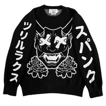 Oversized Sweater Men Women Harajuku Anime Girl Graffiti Vintage Knitted Sweater 2025 Winter Unisex Cotton Pullover Streetwear