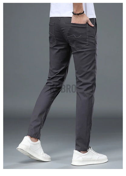 KUBRO Korean Style Cotton Soft Elastic Slim Straight Trousers Summer Thin Office Fashion Versatile Men's Business Casual Pants