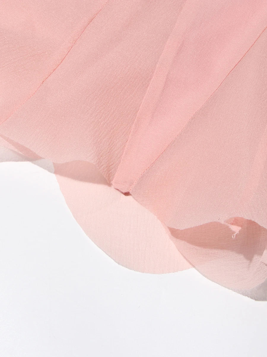 Girl's Dress Irregular Pleated Patchwork Fashion Long Lantern Sleeve Waist Cinching Mini Dress 2025 New