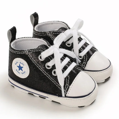 Baby Shoes Bling Canvas Infant Baby Girls Shoes Lace-up Comfortable Boy Sneaker Soft Sole Anti-slip Toddler First Walkers