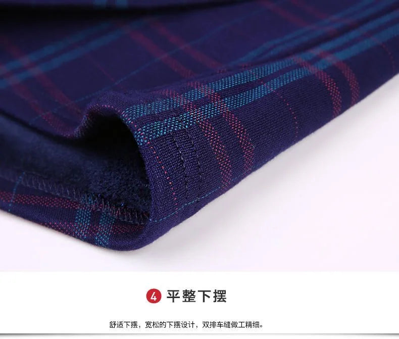 2025 Men's Autumn Winter Casual Fleece Plaid Shirt Fashion Soft Warm Turn Down Collar Long Sleeve Shirt Male High-Quality Tops