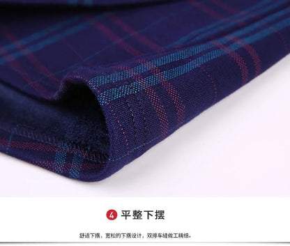 2025 Men's Autumn Winter Casual Fleece Plaid Shirt Fashion Soft Warm Turn Down Collar Long Sleeve Shirt Male High-Quality Tops